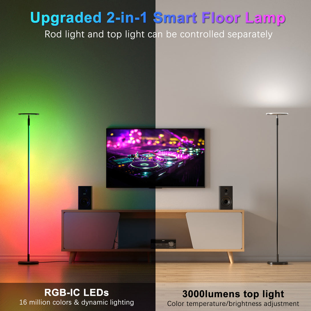 Deerdance LED 2-in-1 Smart RGBWIC Corner Floor Lamp